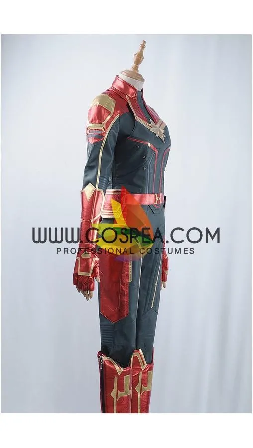 Captain Marvel Metallic Navy PU Leather Cosplay Costume