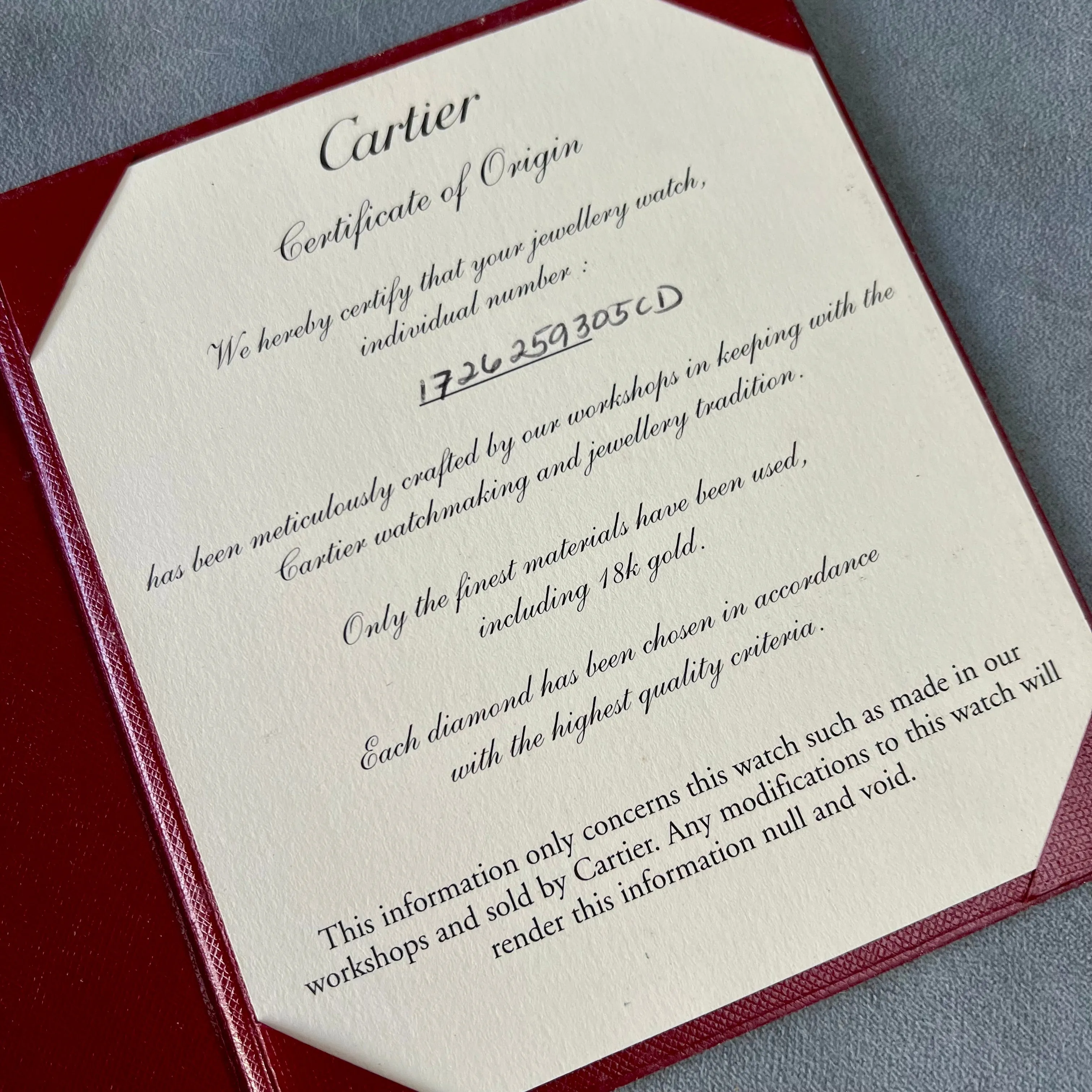 CARTIER Certificate filled