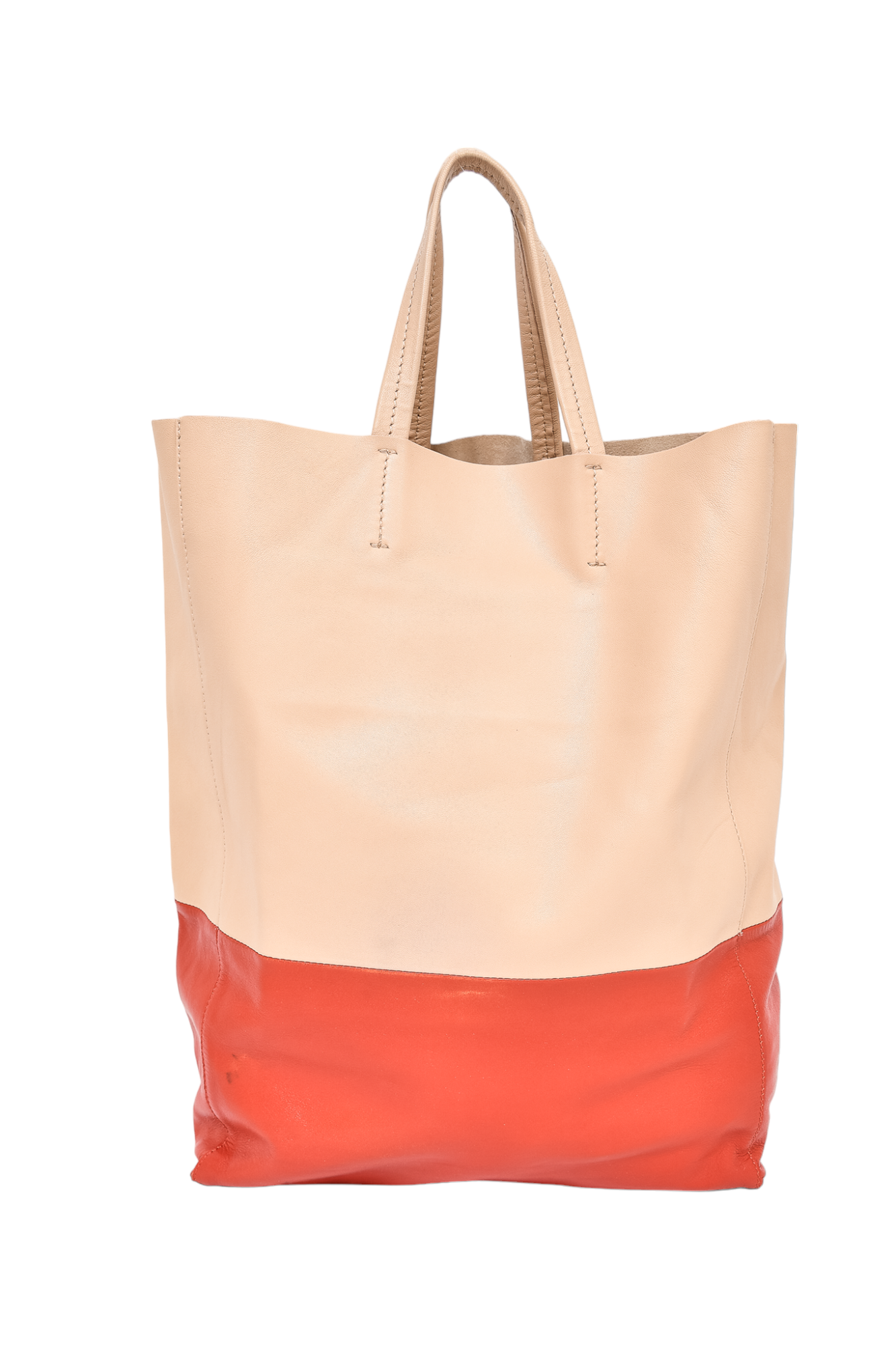 Celine Beige/Red Leather Vertical Cabas Tote (As Is)