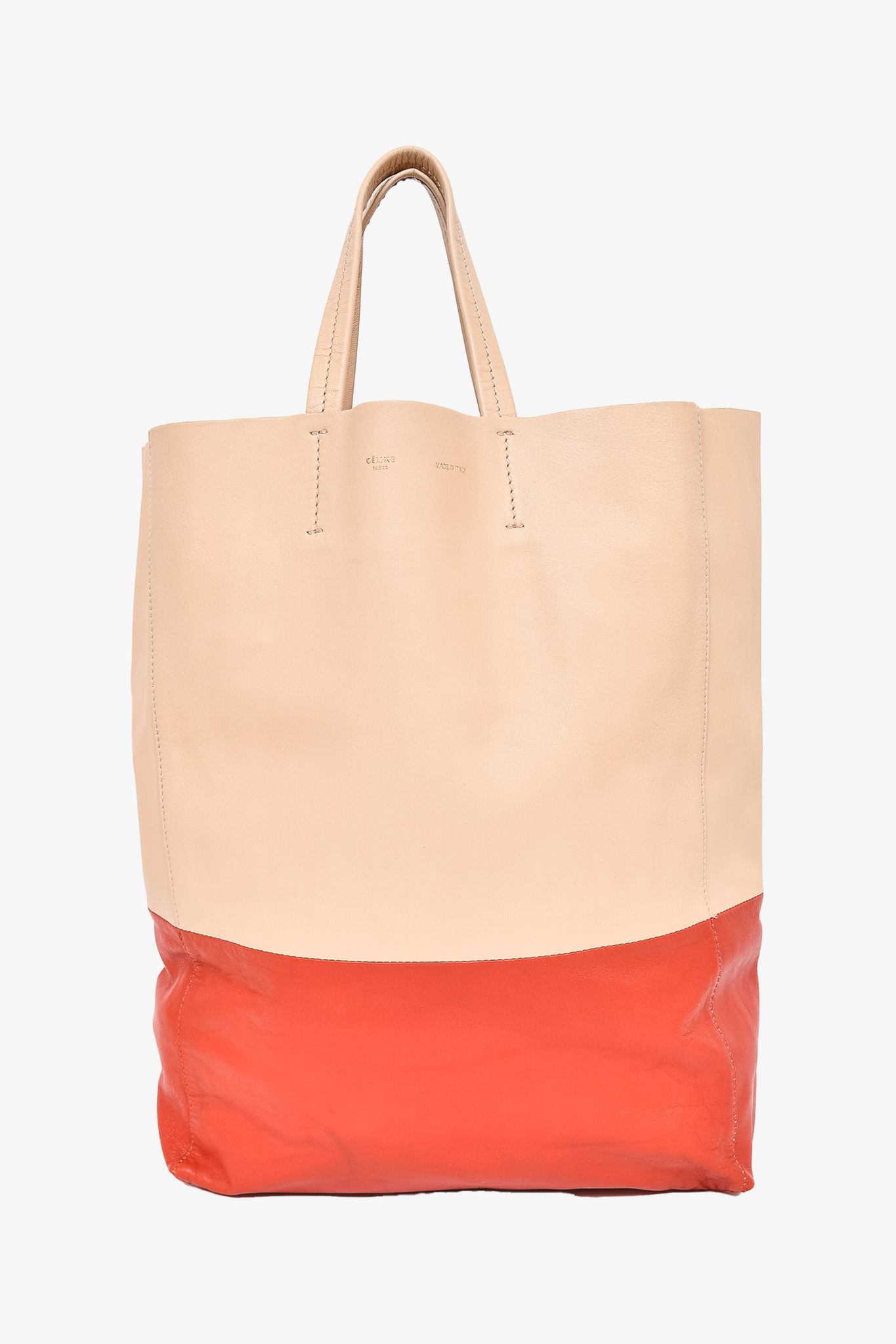 Celine Beige/Red Leather Vertical Cabas Tote (As Is)