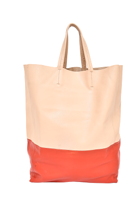 Celine Beige/Red Leather Vertical Cabas Tote (As Is)