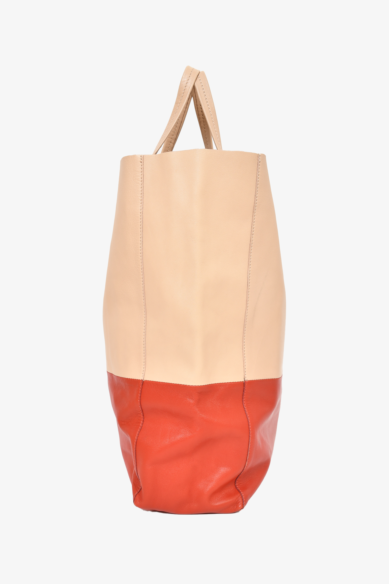 Celine Beige/Red Leather Vertical Cabas Tote (As Is)