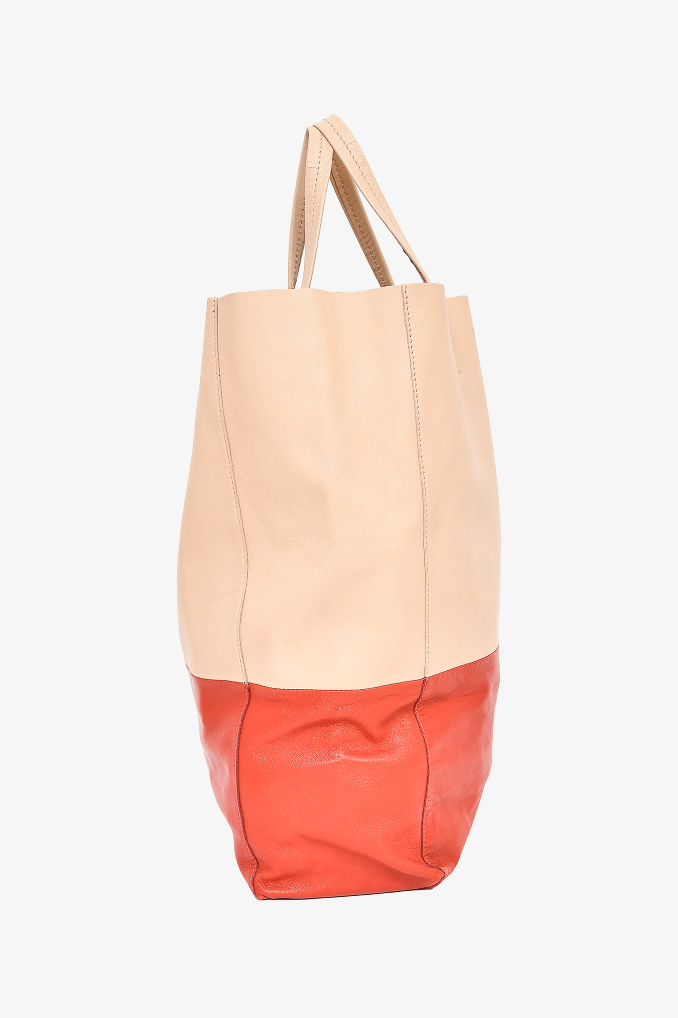 Celine Beige/Red Leather Vertical Cabas Tote (As Is)