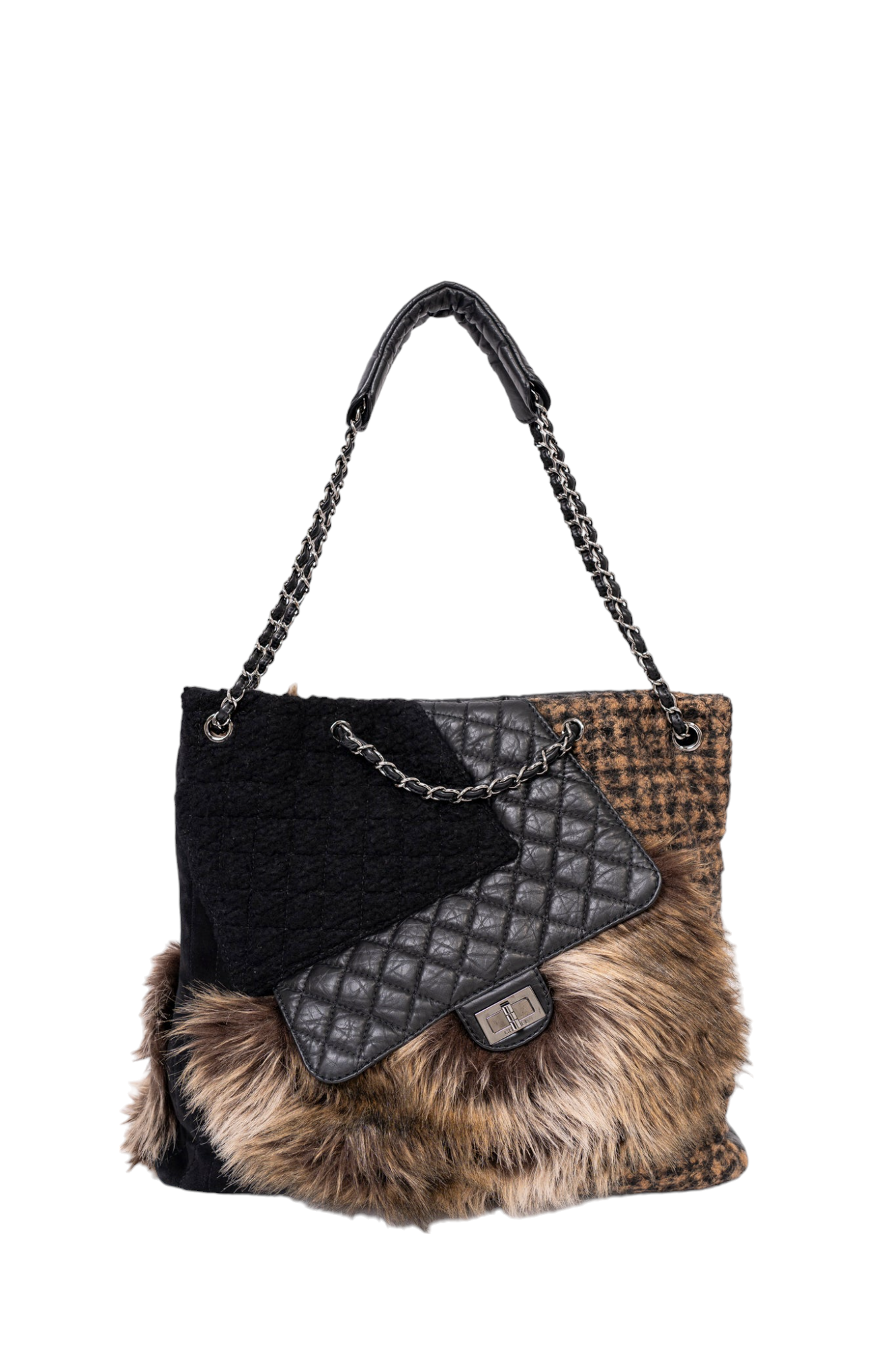 Chanel 2009-2010 Leather/Faux Fur Fantasy Cabas Tote Bag