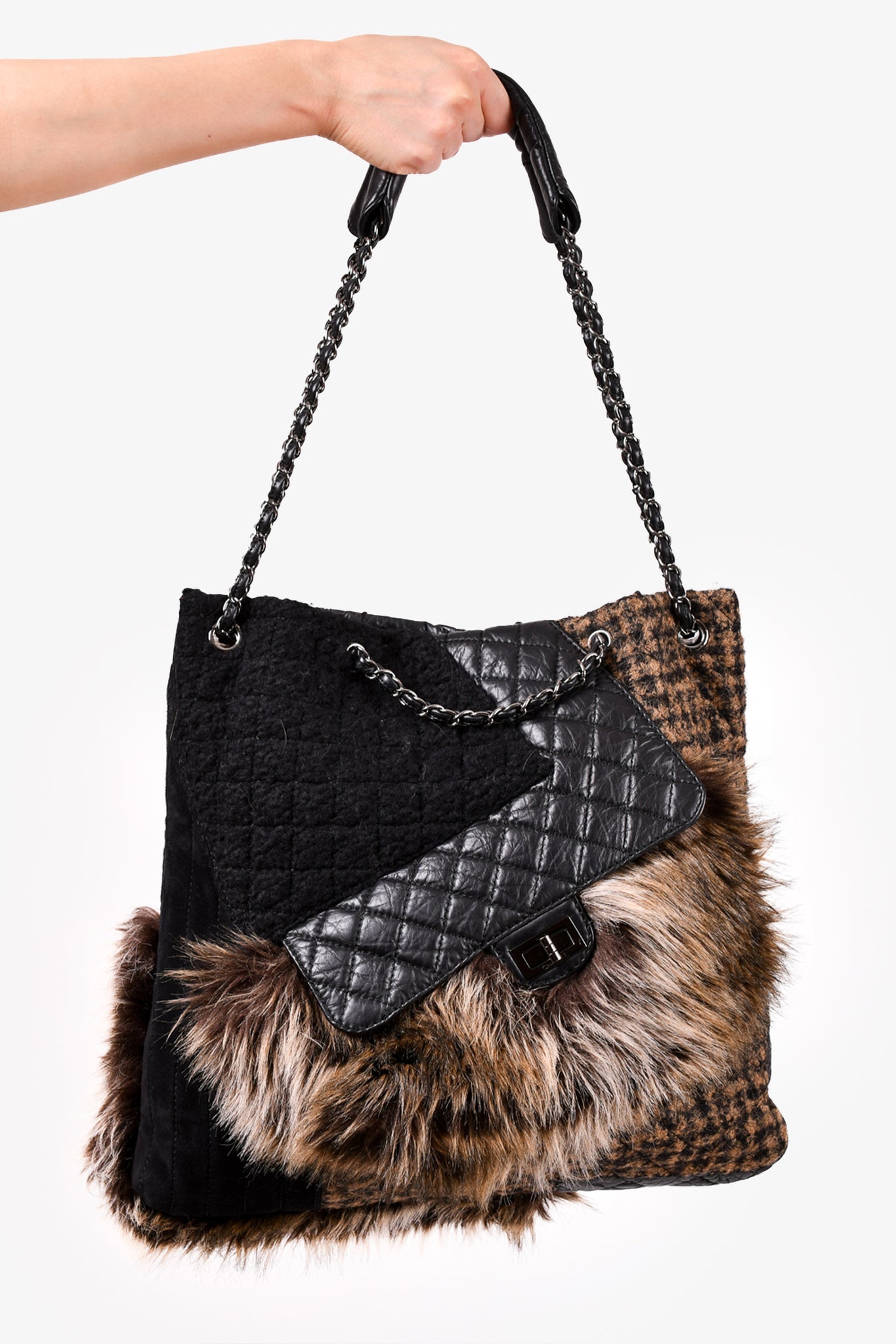 Chanel 2009-2010 Leather/Faux Fur Fantasy Cabas Tote Bag