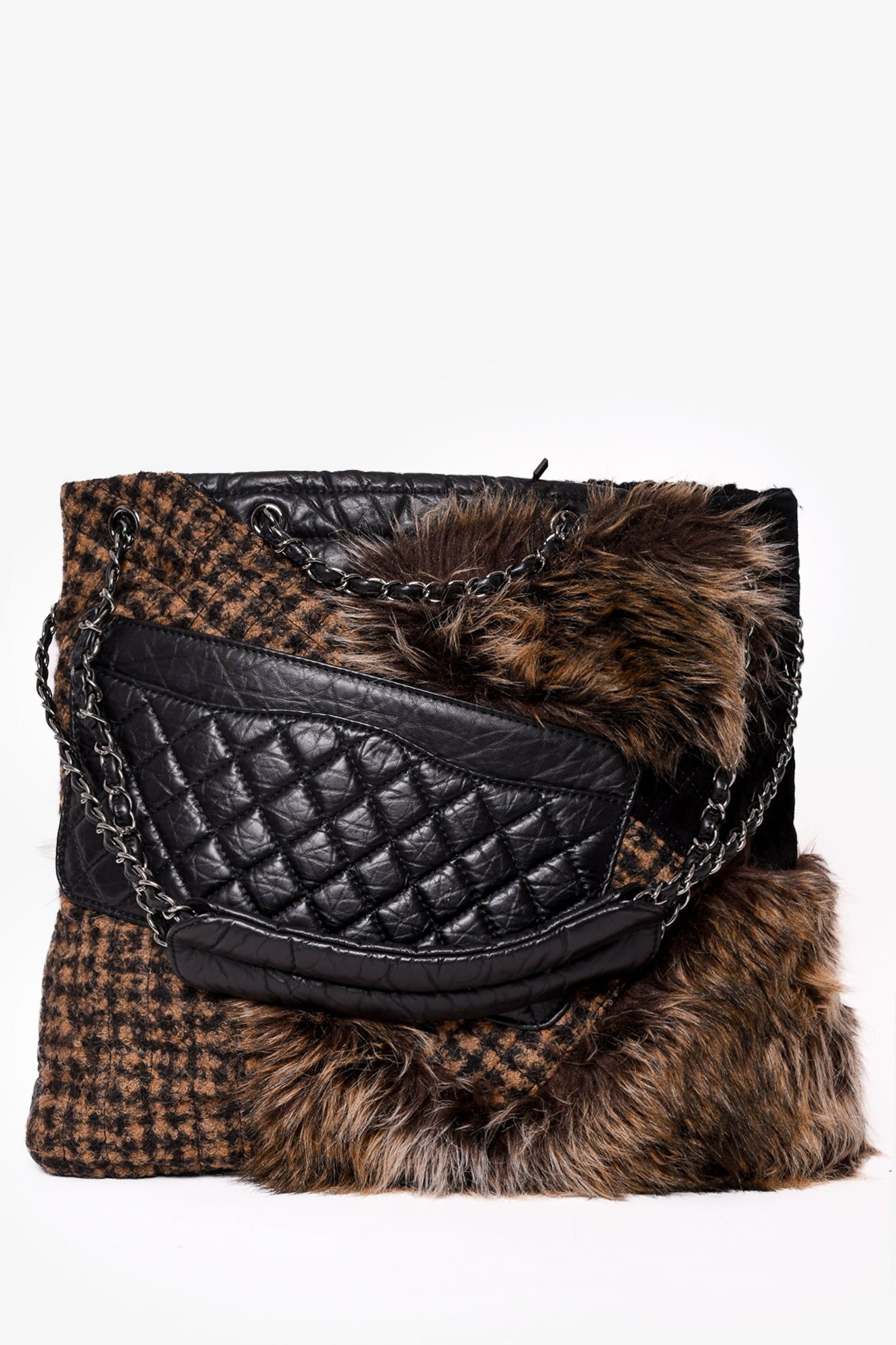 Chanel 2009-2010 Leather/Faux Fur Fantasy Cabas Tote Bag