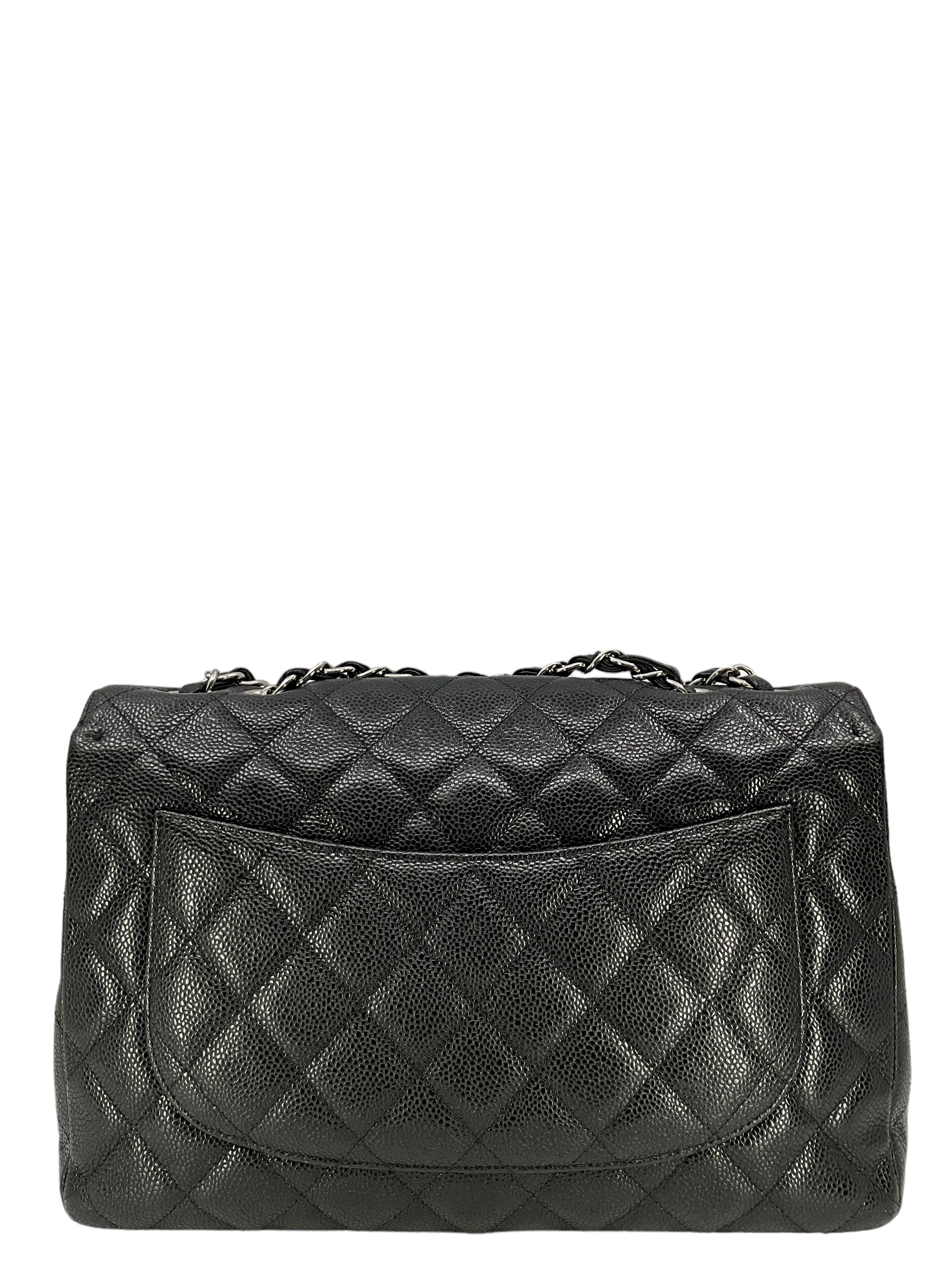 CHANEL Classic Double Chain Flap Bag In Black Caviar Leather