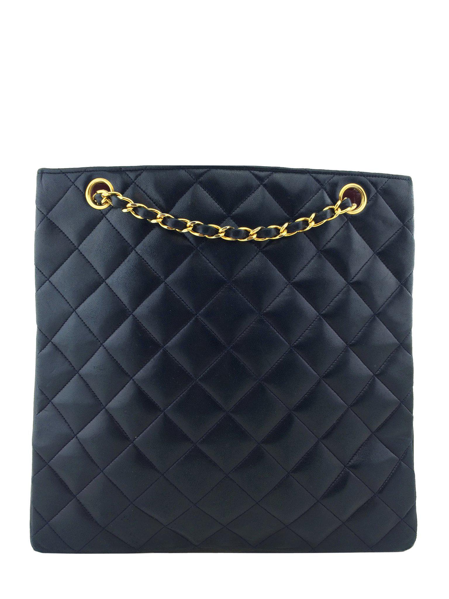 Chanel Vintage Quilted Lambskin Medium Shopper Tote Bag