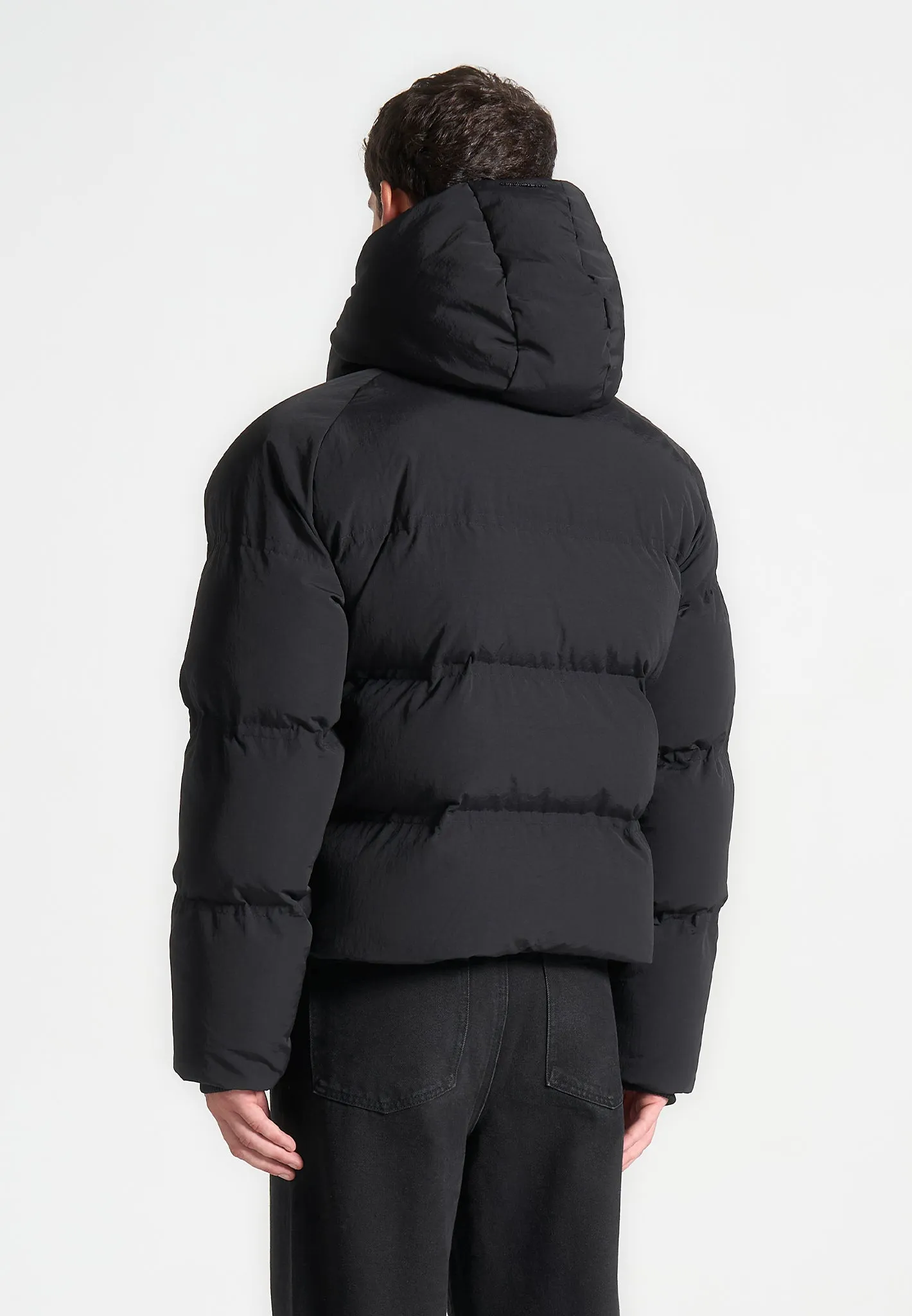 Cropped Raglan Wrap Neck Puffer Jacket - Black