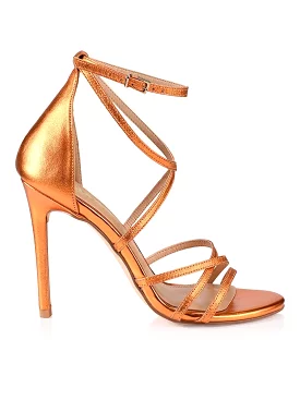 Danger Stiletto Heels - Orange Metallic Leather