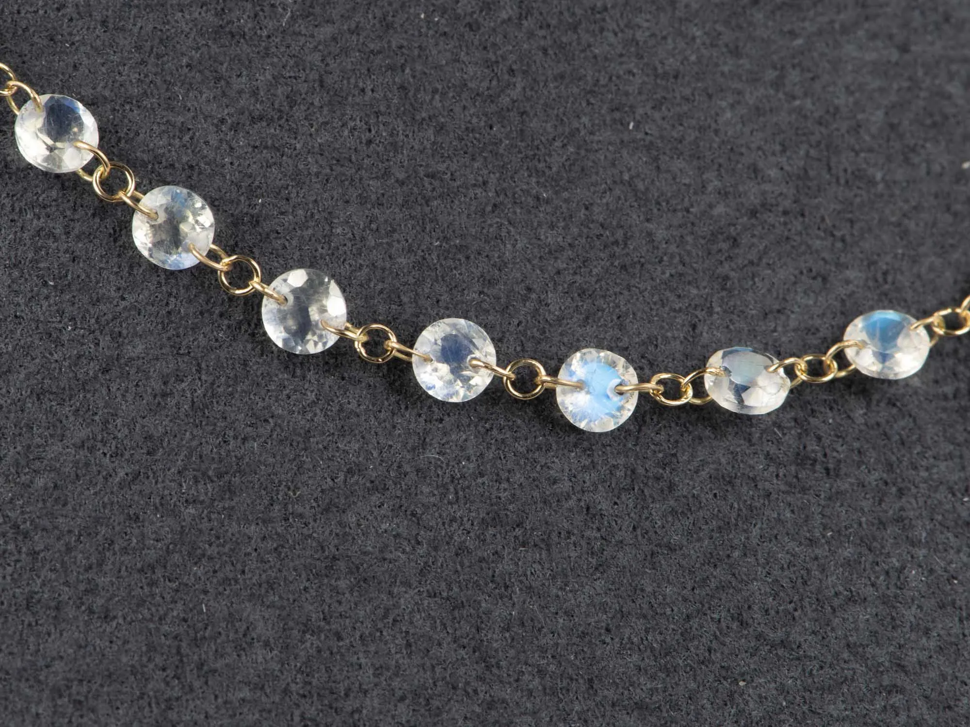 Drilled Rainbow Moonstone Dainty Necklace 14K Gold 16 Perfect for Layering R4153