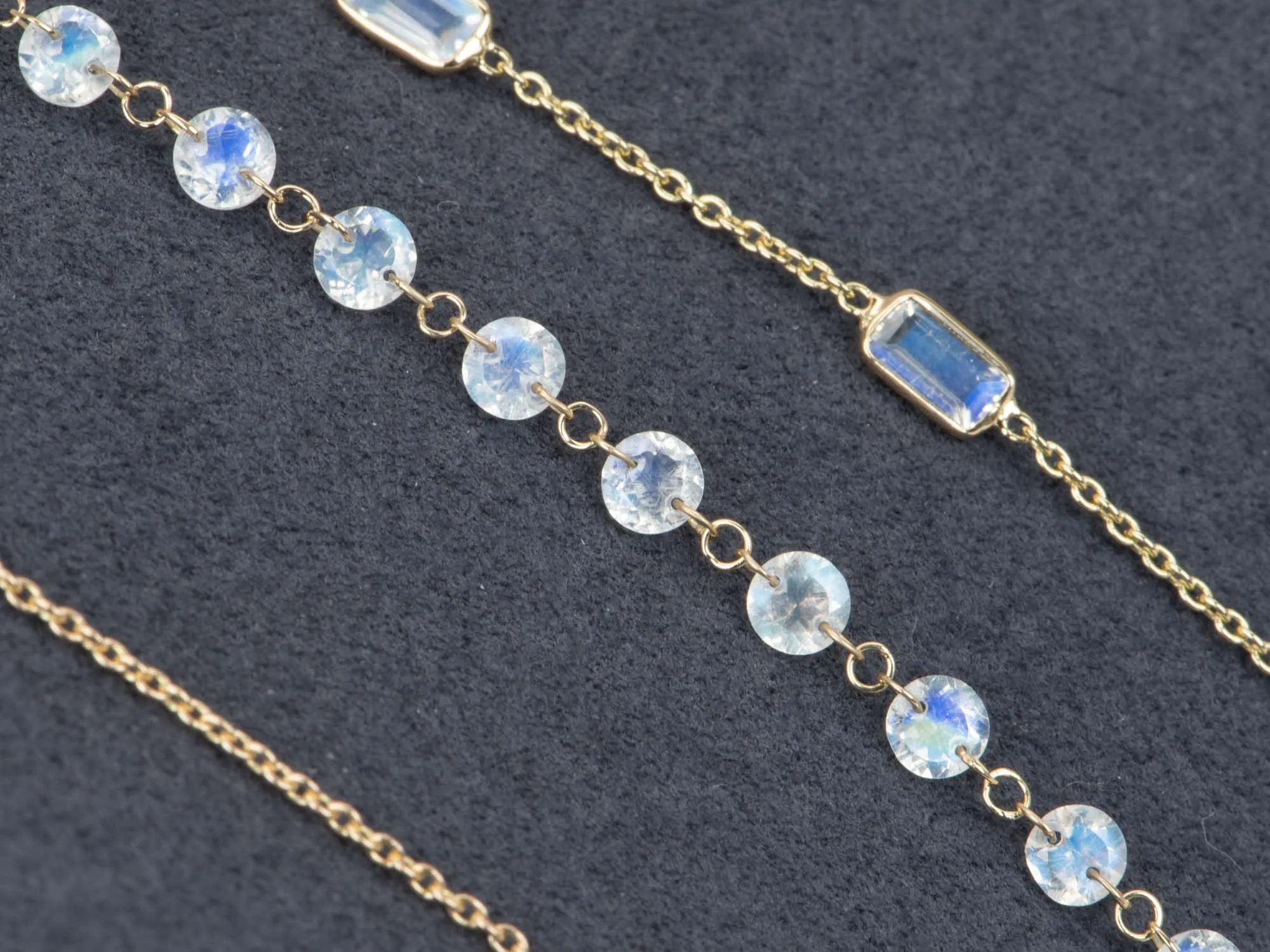 Drilled Rainbow Moonstone Dainty Necklace 14K Gold 16 Perfect for Layering R4153