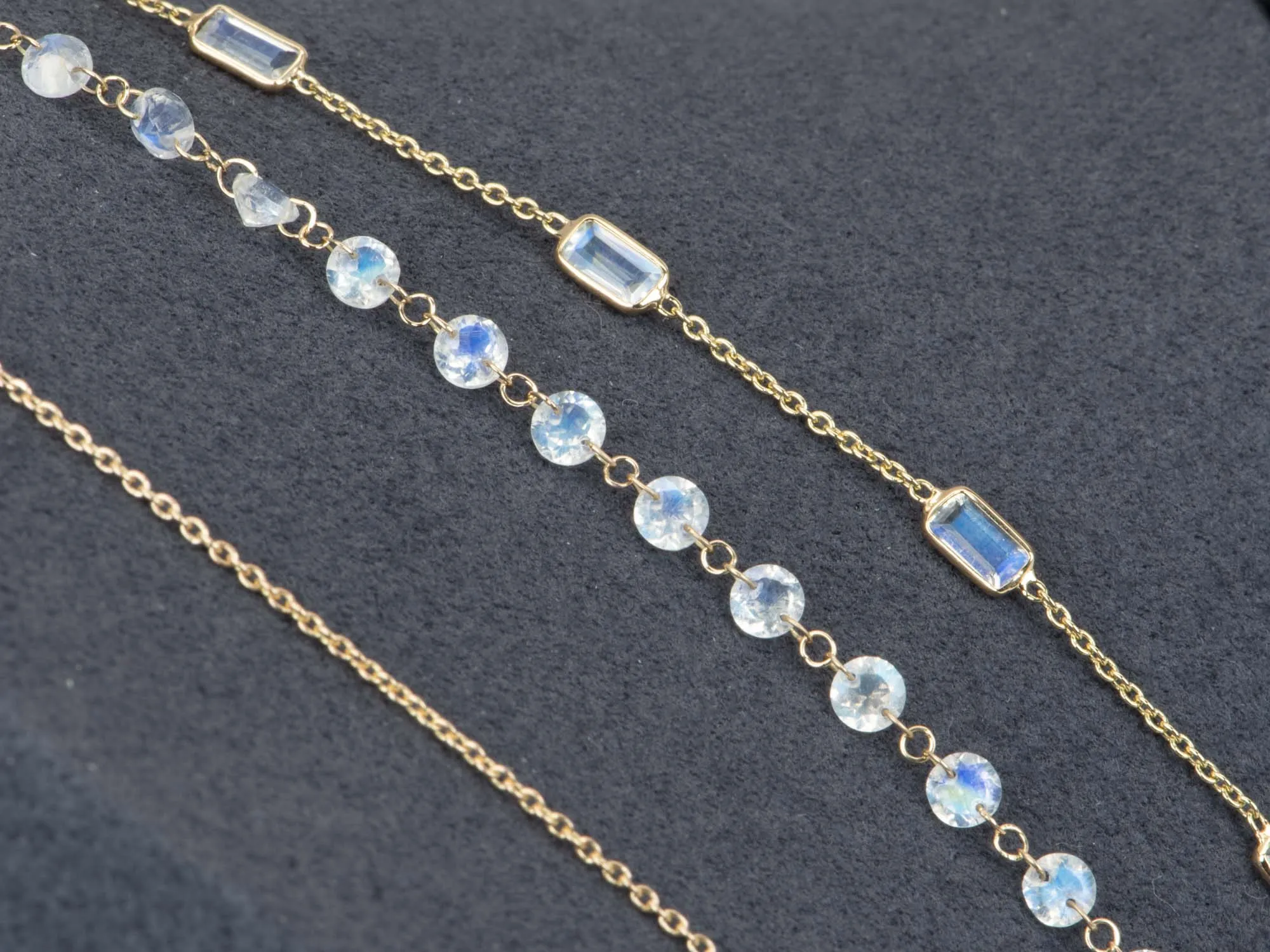 Drilled Rainbow Moonstone Dainty Necklace 14K Gold 16 Perfect for Layering R4153