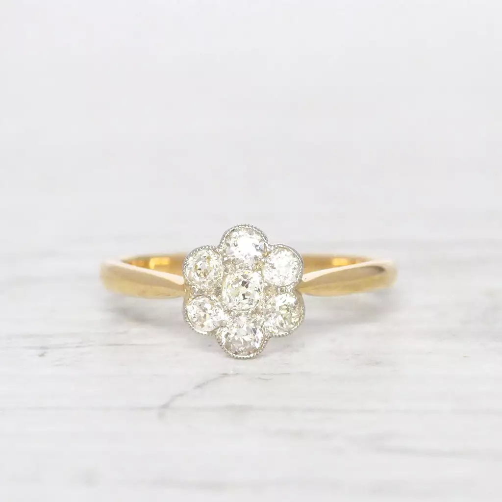 Edwardian 0.49 Carat Old Cut Diamond Daisy Cluster