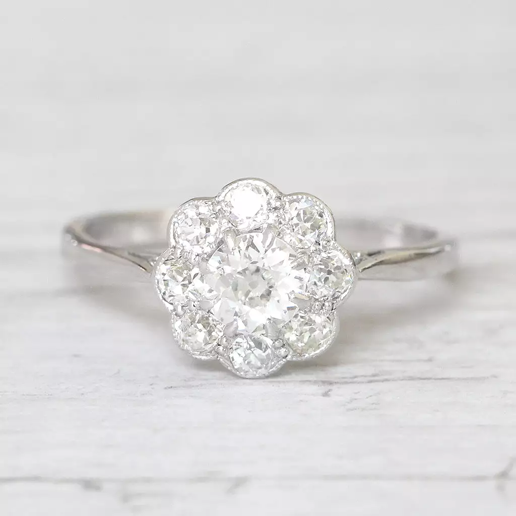 Edwardian 1.20 Carat Old European Cut Diamond Daisy Cluster