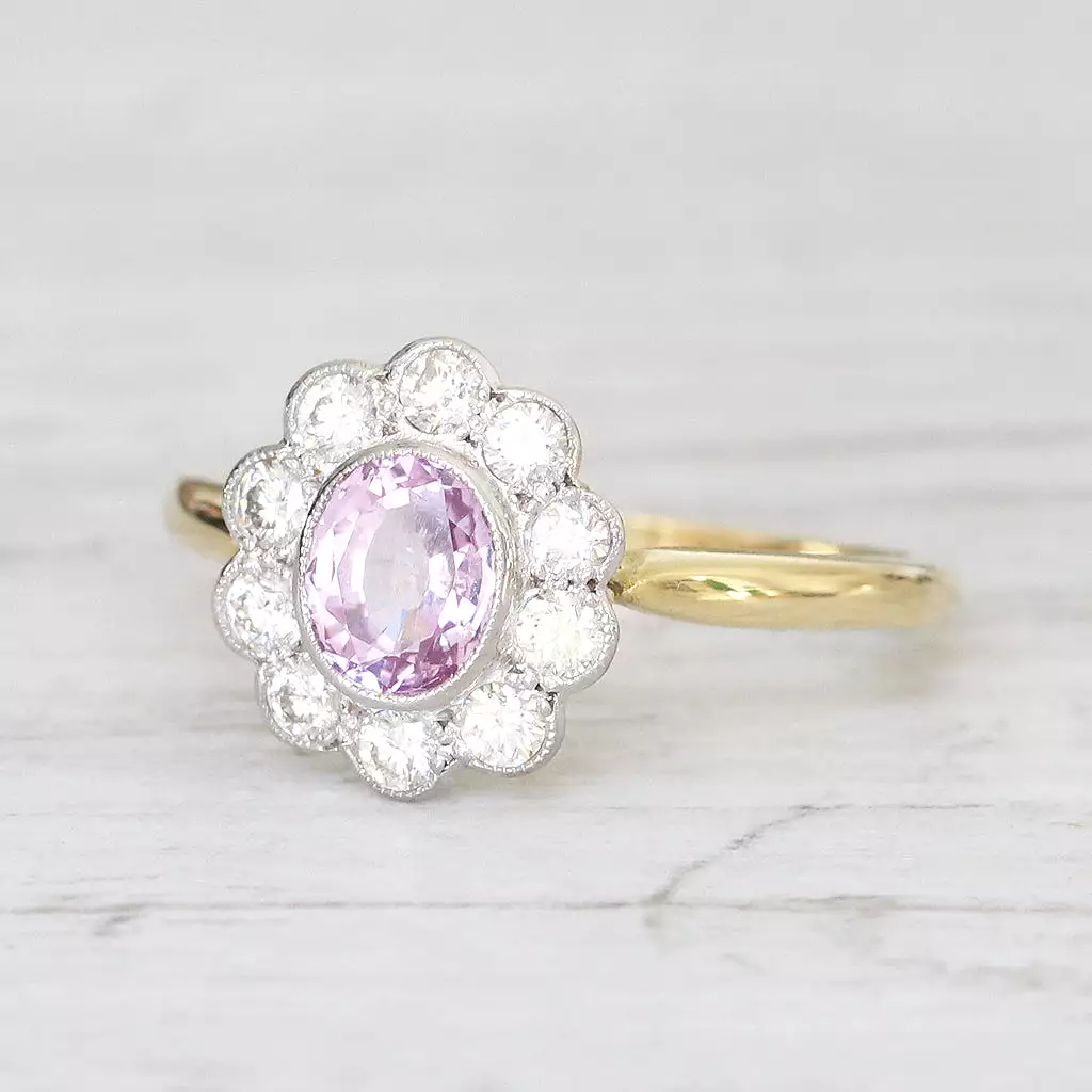 Edwardian Stye 0.85 Carat Pink Sapphire and Diamond Cluster