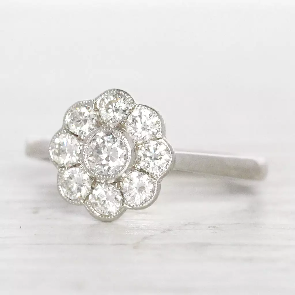 Edwardian Style 0.75 Carat Old Cut Diamond Daisy Cluster