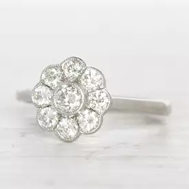 Edwardian Style 0.75 Carat Old Cut Diamond Daisy Cluster