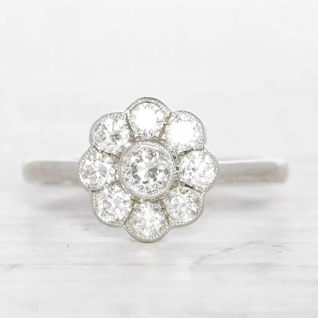 Edwardian Style 0.75 Carat Old Cut Diamond Daisy Cluster