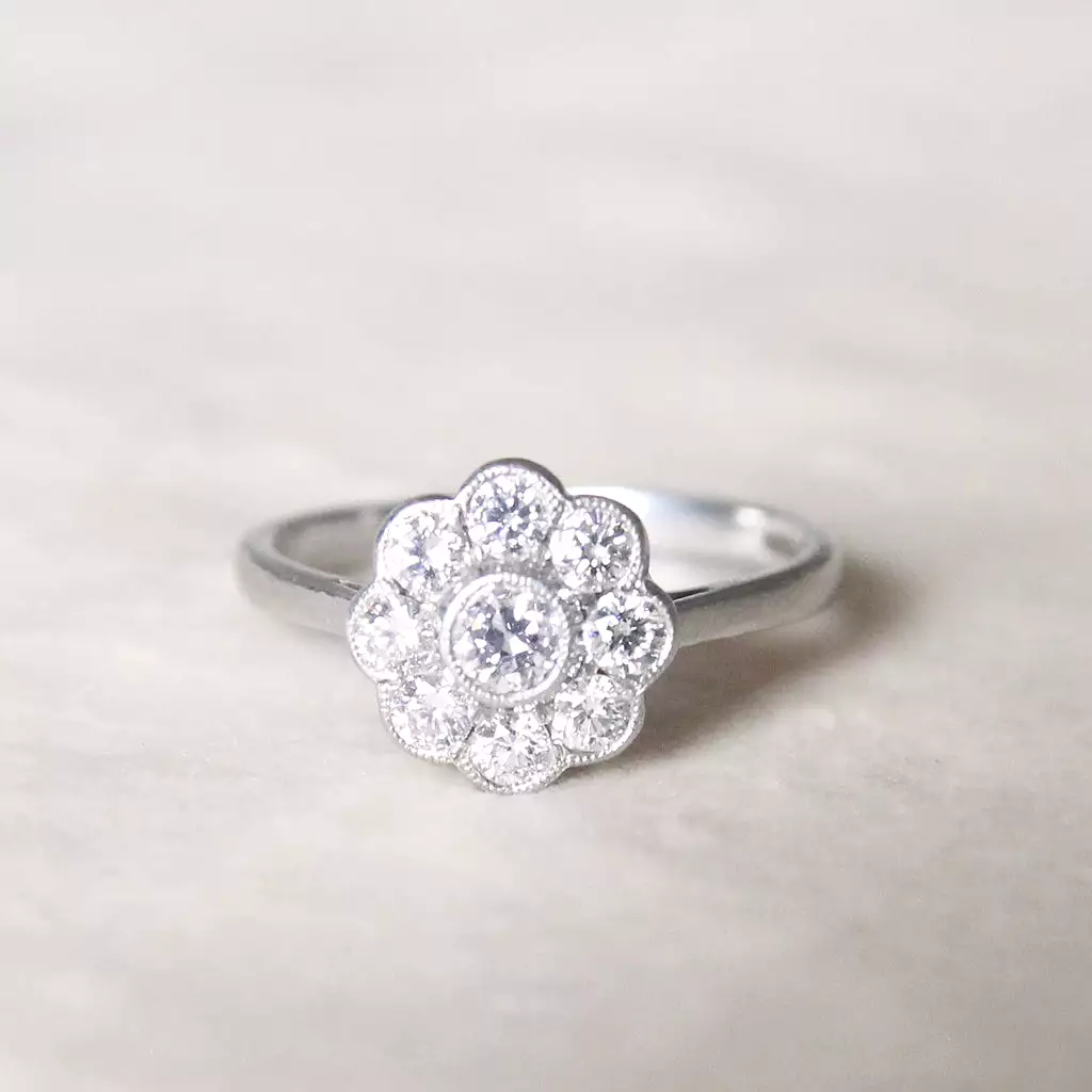 Edwardian Style 0.75 Carat Old Cut Diamond Daisy Cluster