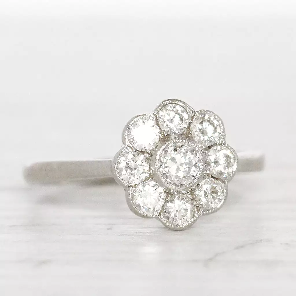 Edwardian Style 0.75 Carat Old Cut Diamond Daisy Cluster