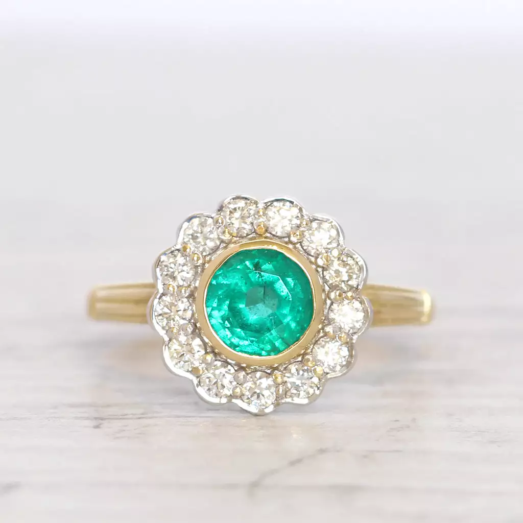 Edwardian Style 1.07 Carat Emerald and Diamond Cluster