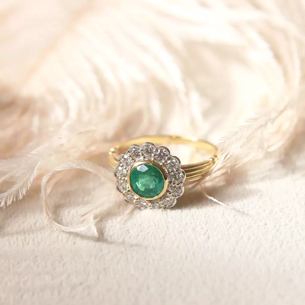 Edwardian Style 1.07 Carat Emerald and Diamond Cluster