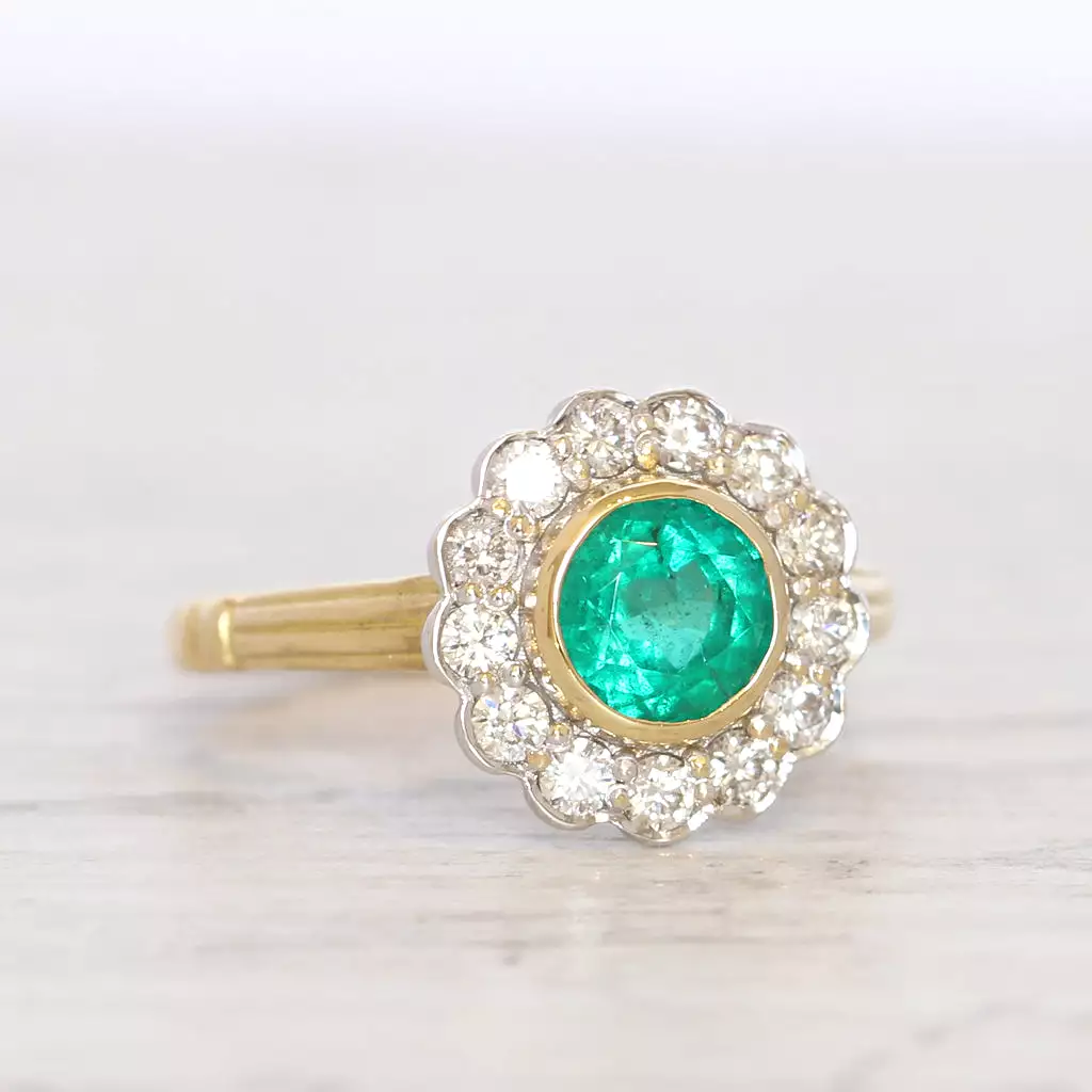 Edwardian Style 1.07 Carat Emerald and Diamond Cluster