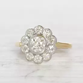 Edwardian Style 1.44 Carat Old Mine and European Cut Diamond Daisy Cluster