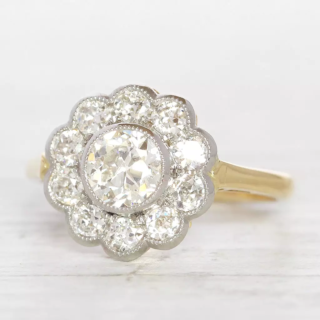 Edwardian Style 1.51 Carat Old European Cut Diamond Cluster