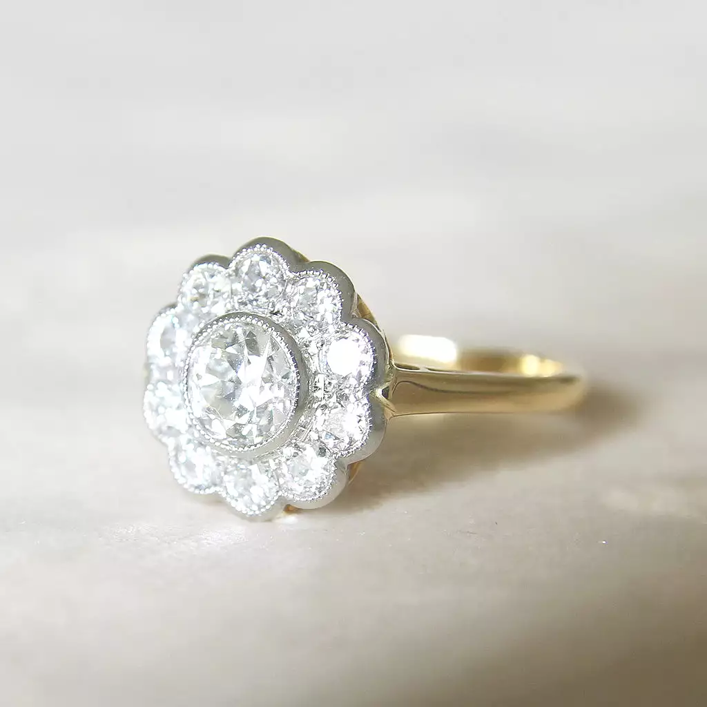 Edwardian Style 1.51 Carat Old European Cut Diamond Cluster