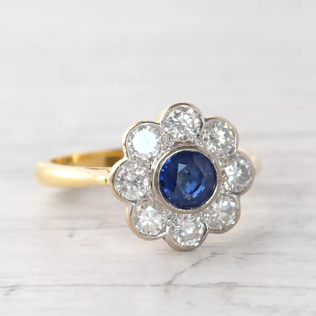 Edwardian Style Sapphire and Diamond Daisy Cluster