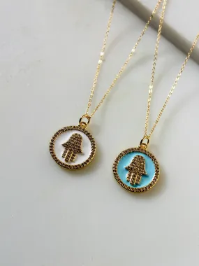 Enamel Hamsa Coin Necklace