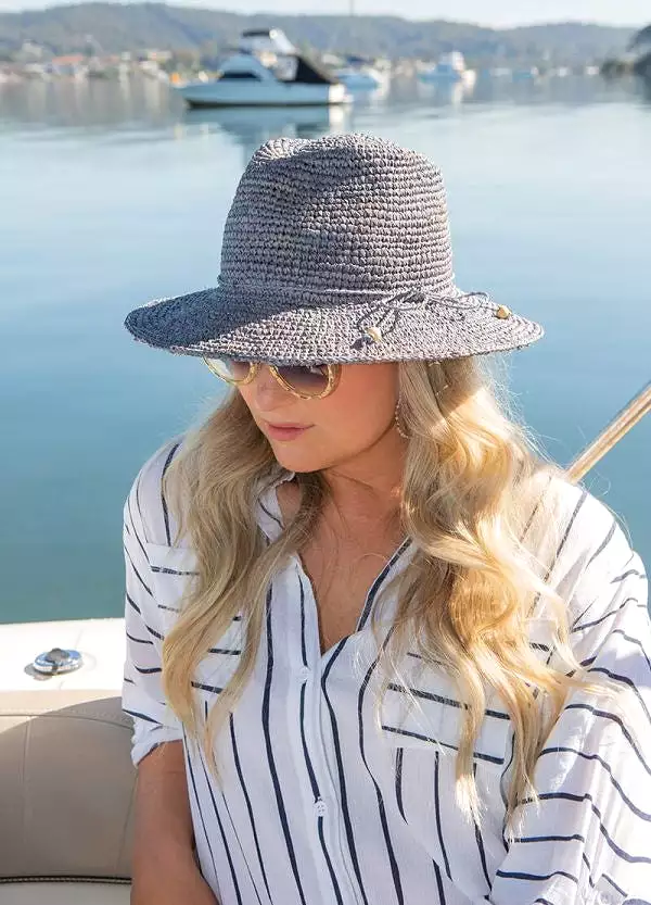 Evoke Hat Ladies Ash Raffia Fedora Dusty Blue