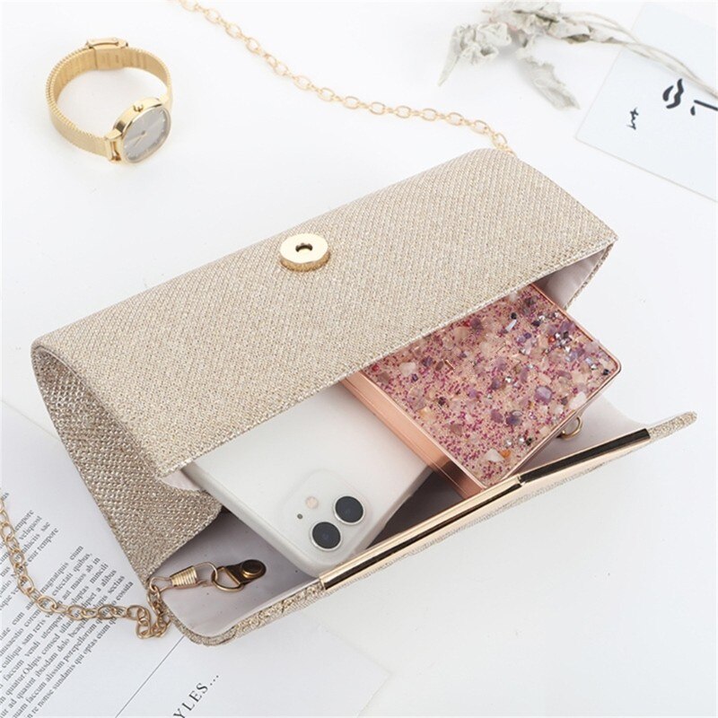 Fashion Women Evening Bag Party Banquet Glitter Bag for Ladies Wedding Clutches Handbag Elegant Shoulder Bag with Chain Purse