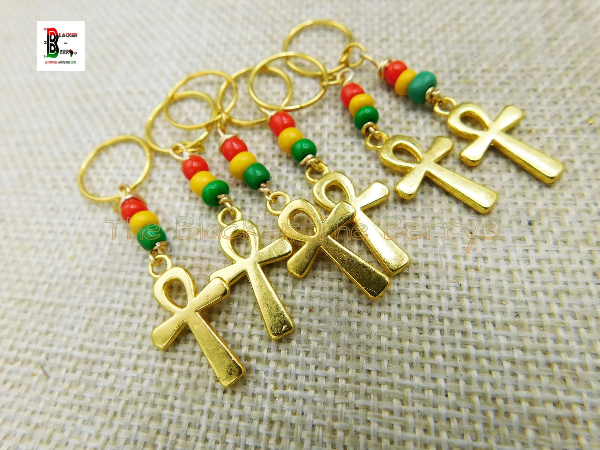 Gold Ankh Hair Jewelry Rasta Accessories Set of 10 Braids Twist Black Owned