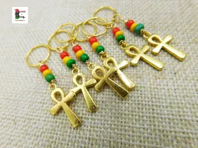 Gold Ankh Hair Jewelry Rasta Accessories Set of 10 Braids Twist Black Owned