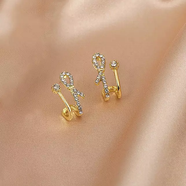 Gold Bling Ribbon Bow Earrings Gifts Korean Jewelry Cubic Womens Accessories Luxury Fashion Dating Party Clubber Elegant Wedding