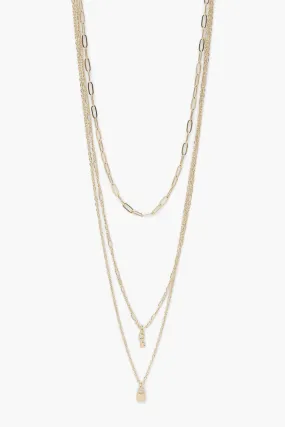 Gold Padlock Triple Layering Necklace