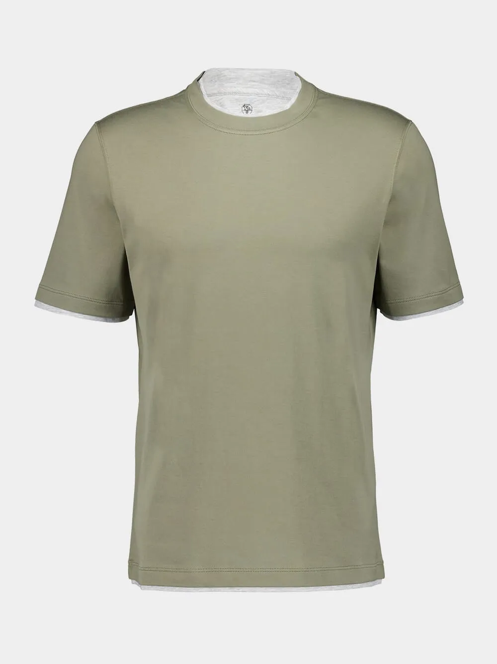 Green Cotton Jersey T-Shirt with Faux-Layering