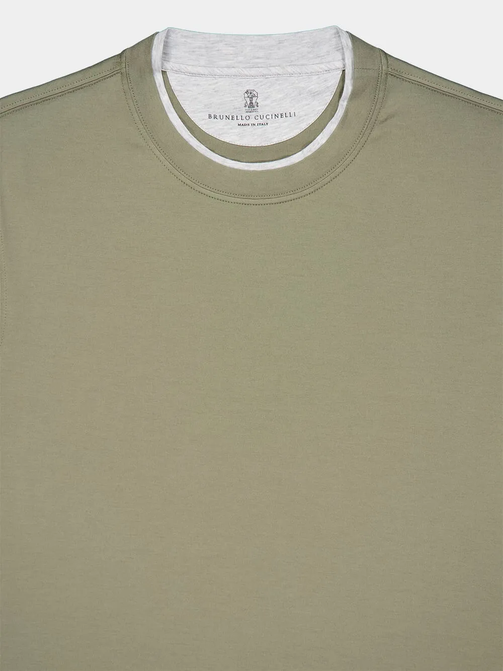 Green Cotton Jersey T-Shirt with Faux-Layering