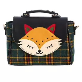 Green Tartan Fox Detail Shoulder Hand Bag