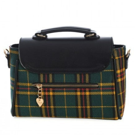 Green Tartan Fox Detail Shoulder Hand Bag