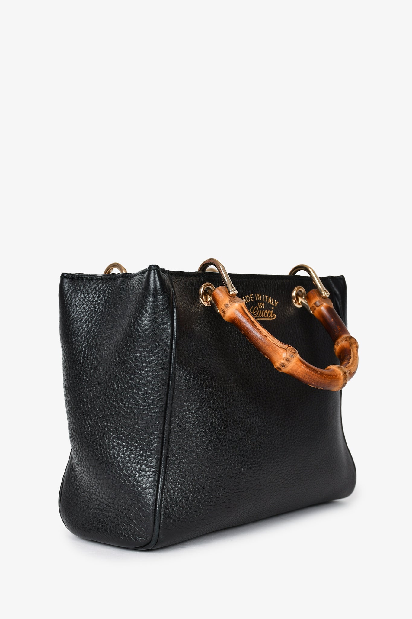 Gucci Black Leather Small Bamboo Handle Tote