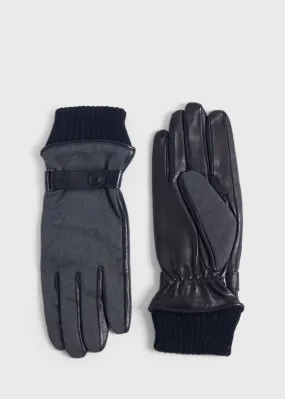 Herringbone & Leather Gloves