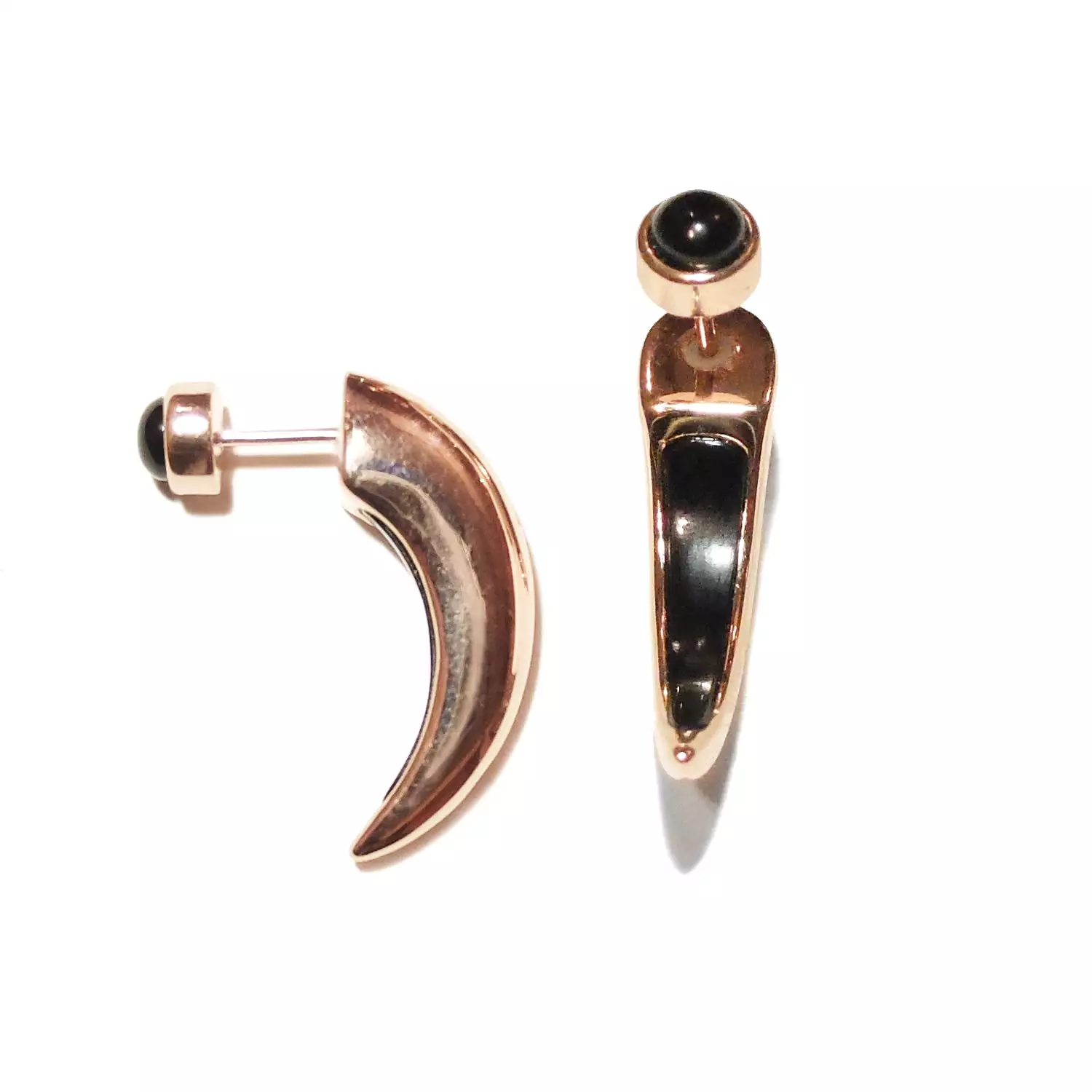 Inlay Horn Earrings Rose Gold, Onyx