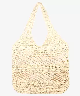 Intricate Straw Handle Tote Bag - Ivory