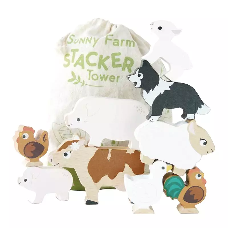 Le Toy Van Petilou Farm Stacking Animals & Bag