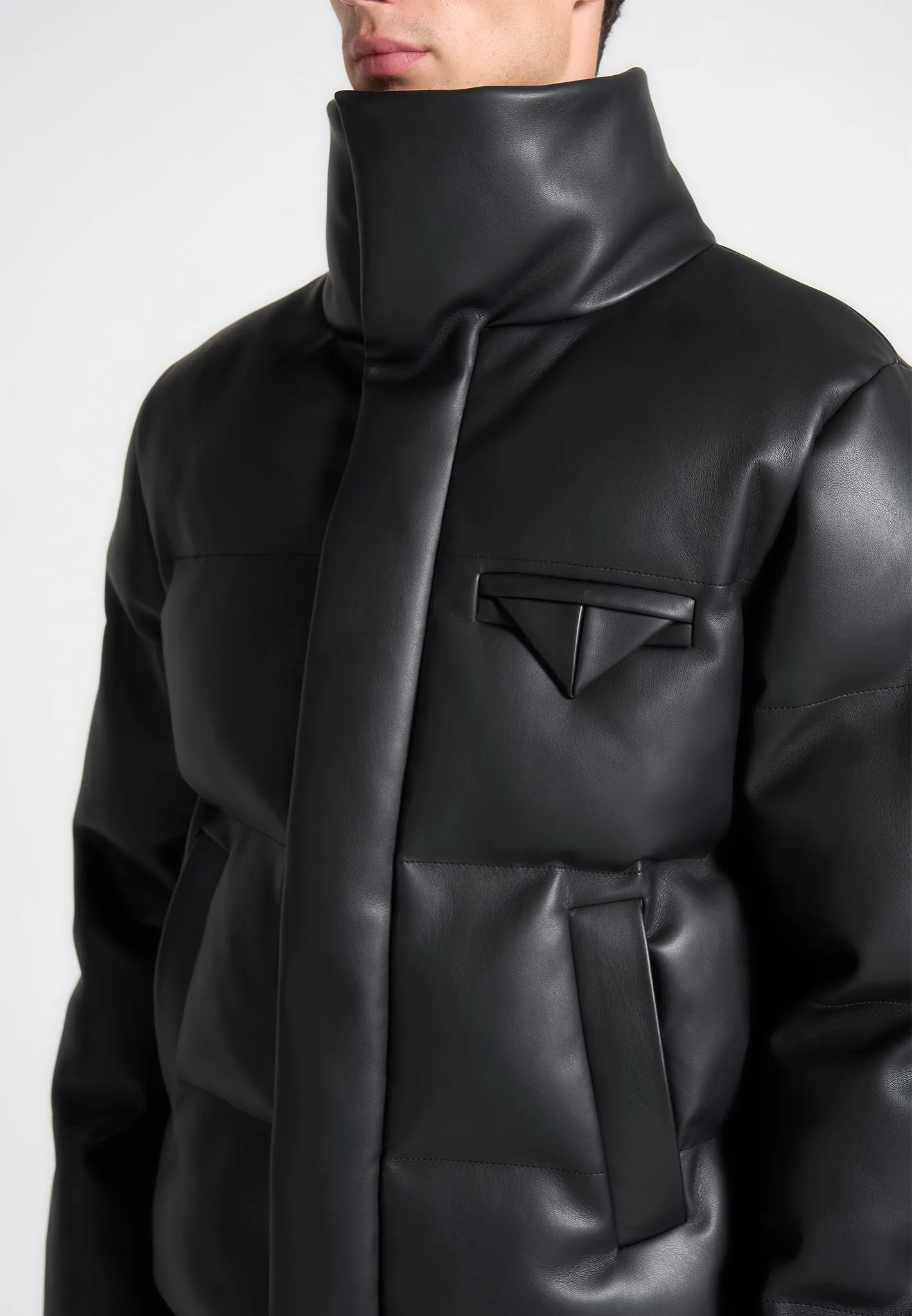 Leather Puffer Jacket - Black