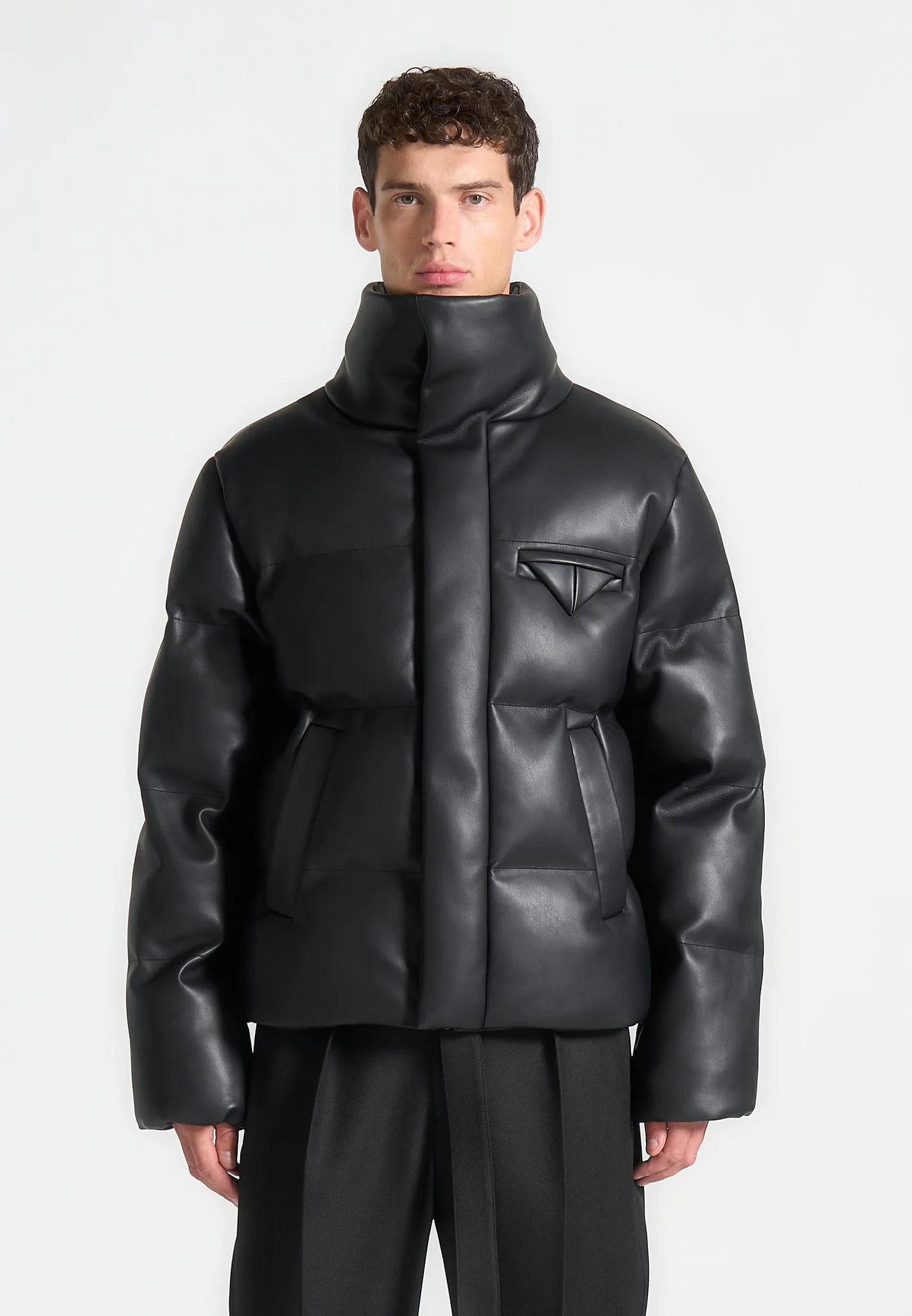 Leather Puffer Jacket - Black